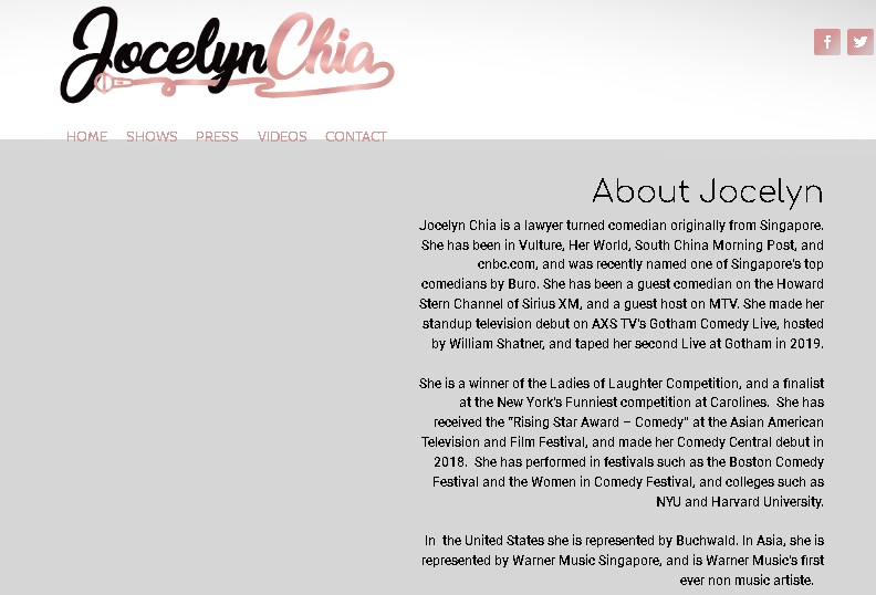 Jocelyn Chia原来是律师 为脱口秀弃6位数年薪