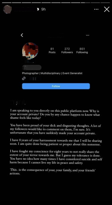 女摄影师遭狂粉性骚8年#2| “餐厅搭讪 3个月找上门再传淫照”