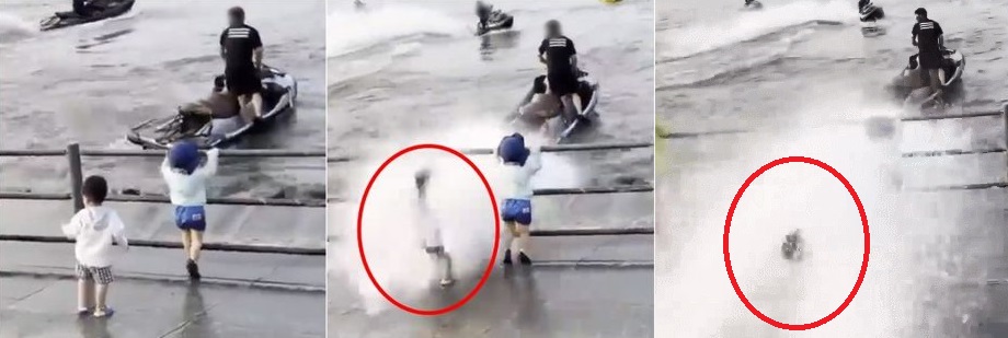 水上摩托甩尾炫技  水柱击飞2岁童颅骨骨折