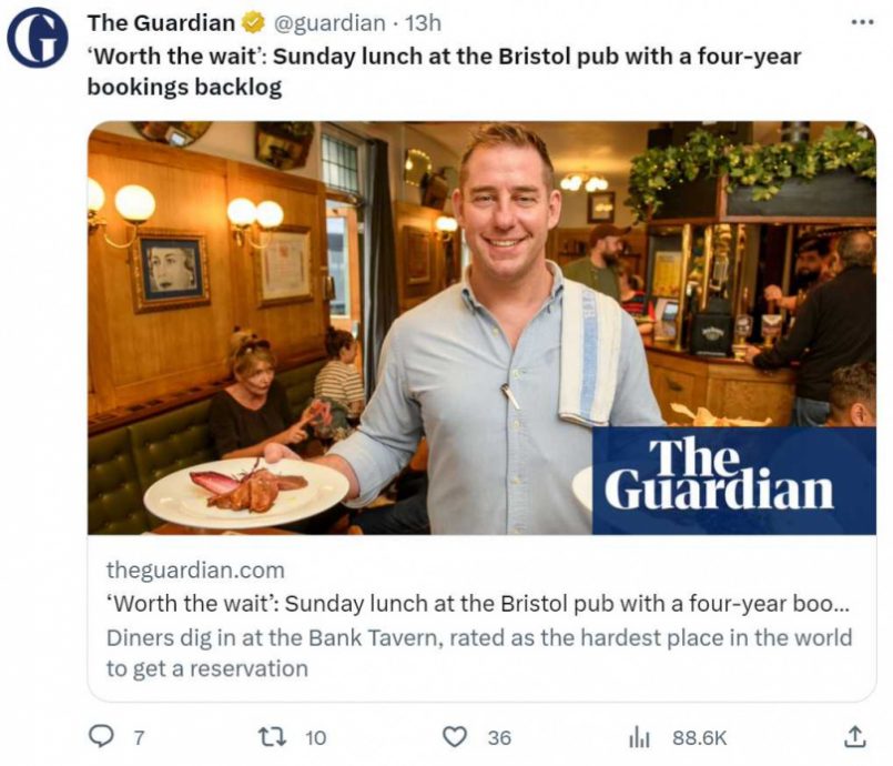 英国酒馆夺“地表最难订餐厅”殊荣 顾客“等4年”等到孩子都生了