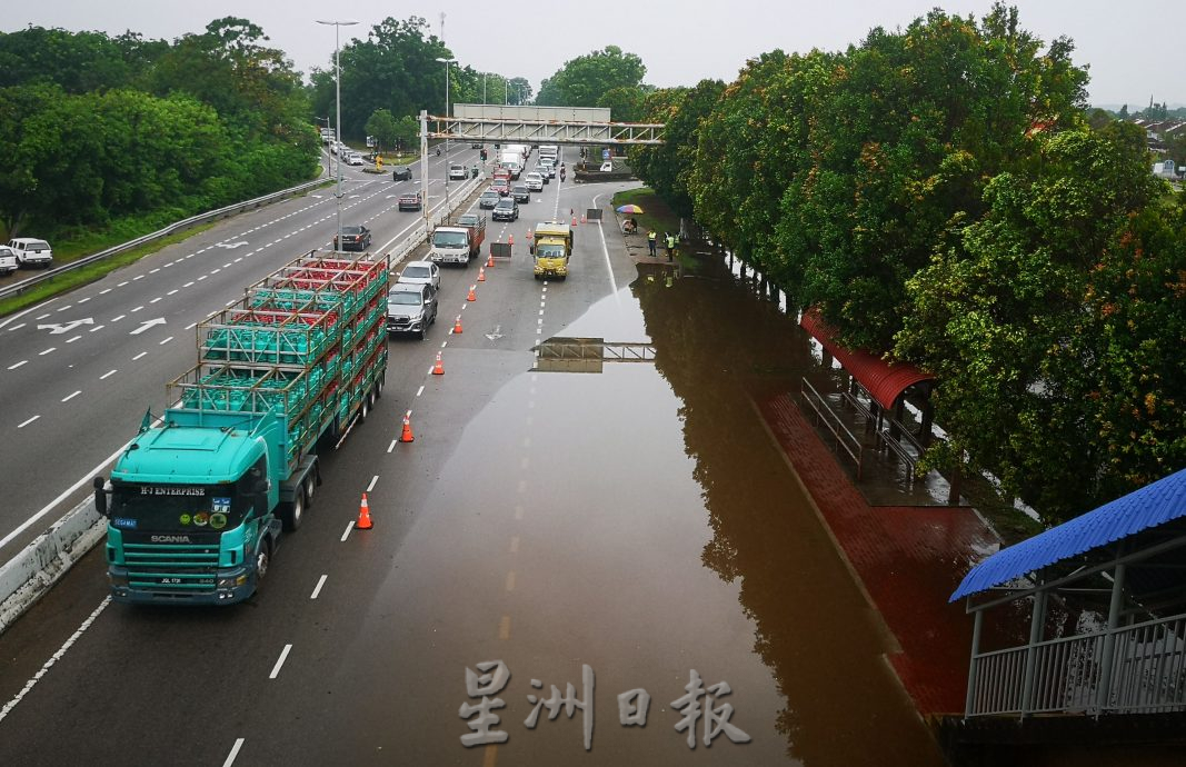 (古城封面副文)豪雨造成SPA大道金谷镇前闪电水灾引交通阻塞