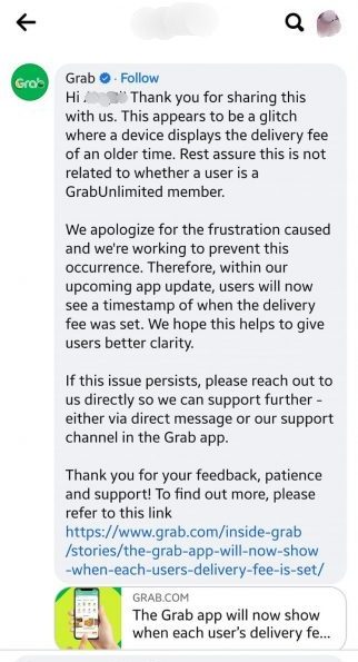  Grab Unlimited送餐费更贵？Grab解答及致歉了