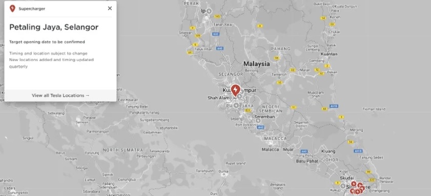Tesla公布大马超级充电站 隆雪柔槟霹森都有