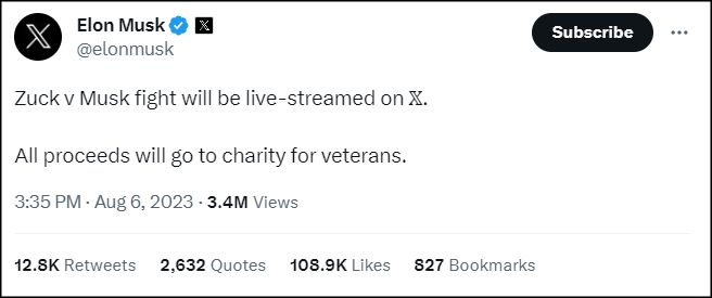 “铁笼格斗”要来了？马斯克宣布：和扎克伯格的对决将在X平台直播