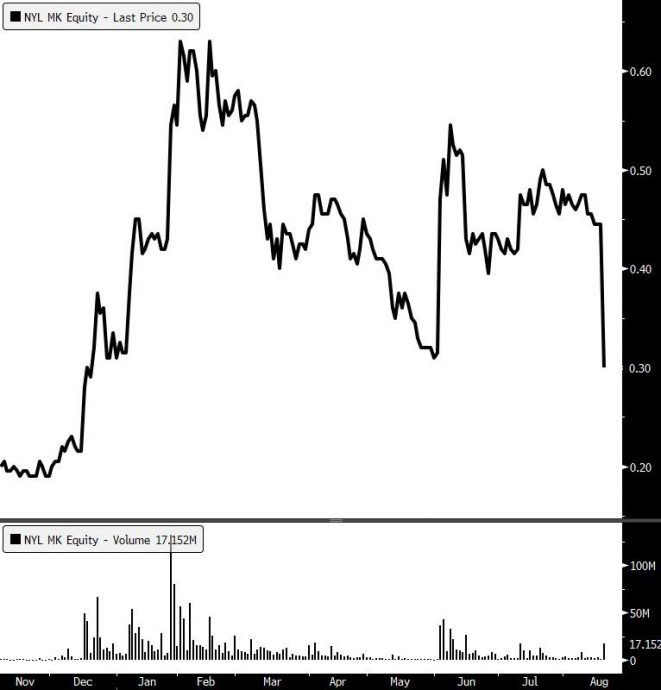耐力斯股价一度腰斩
