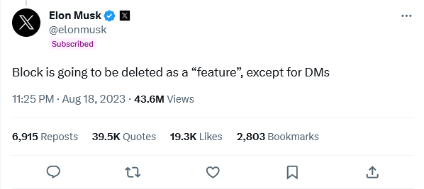 马斯克又推新改革！X未来取消“封锁功能”　用户恐遭垃圾讯息淹没