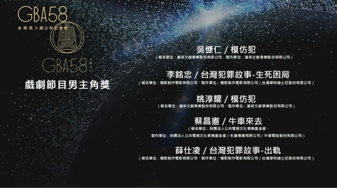 《金钟奖》切割涉性骚艺人 李铭忠入围视帝