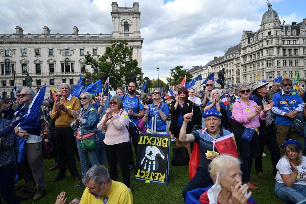 伦敦数百人上街游行 呼吁重返欧盟大家庭