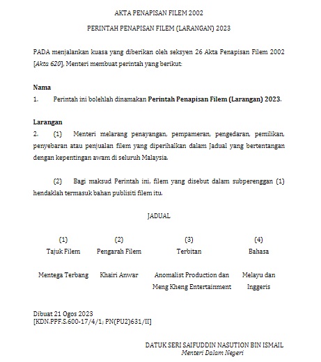 本地电影《Mentega Terbang》被政府列为禁片