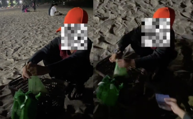 视频|男孩夜晚海边兜售椰浆饭 “我很累但哥哥说卖不完别回家”