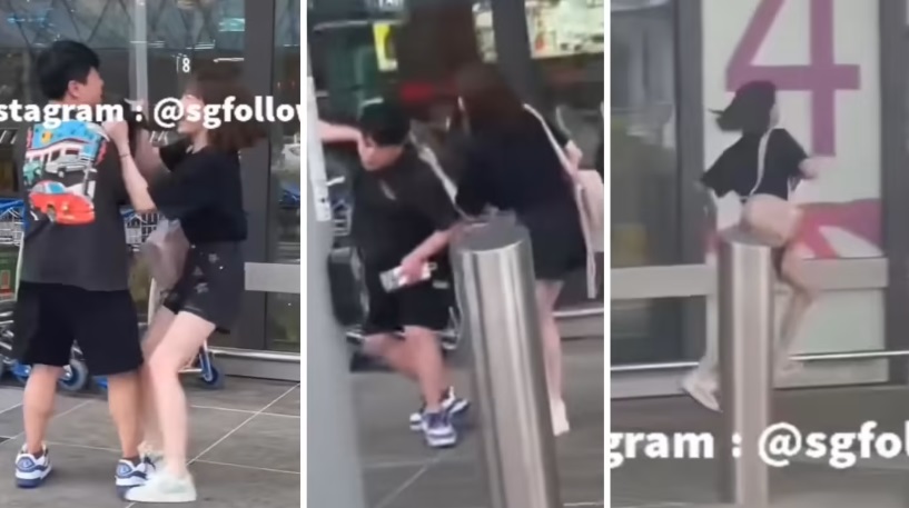 (已签发)柔:狮城二三事:男女机场外拉扯咆哮 女子失控大喊:把护照给我