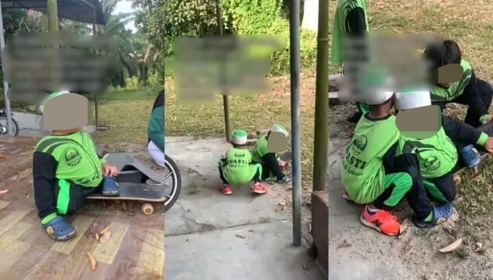 主动协助行动不便的小伙伴 孩子是善良纯真的天使