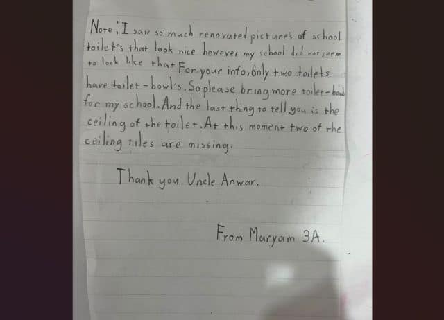 安华:加快速修葺学校厕所