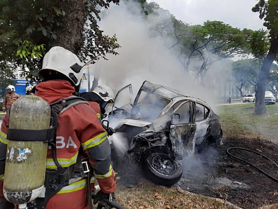 **已签发**柔:失控撞树,62岁狮城男被烧死车内