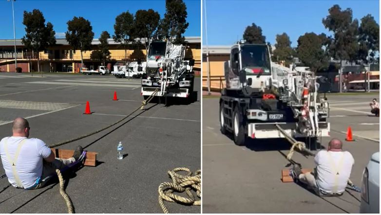 拼盘 澳大力士坐著拉动2万公斤吊车 破纪录纪录