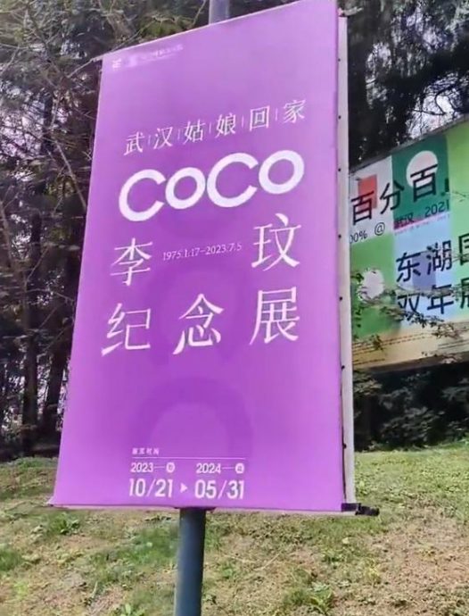 李玟长眠武汉墓园设纪念展 现场挂满粉紫色海报