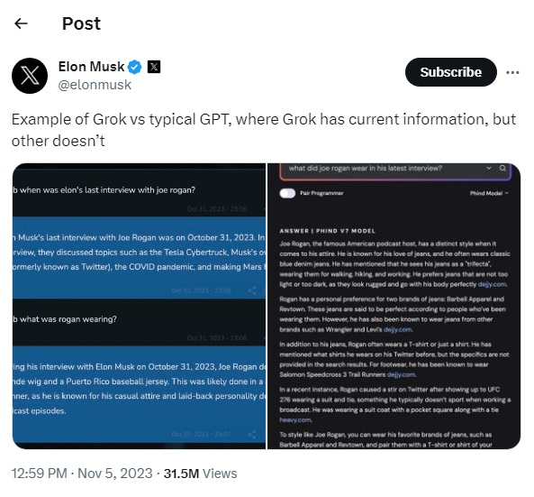 剑指ChatGPT 马斯克推出AI机器人Grok