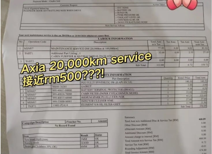 新车不到1年维修费RM475 女子震惊:Axia比日本车贵!