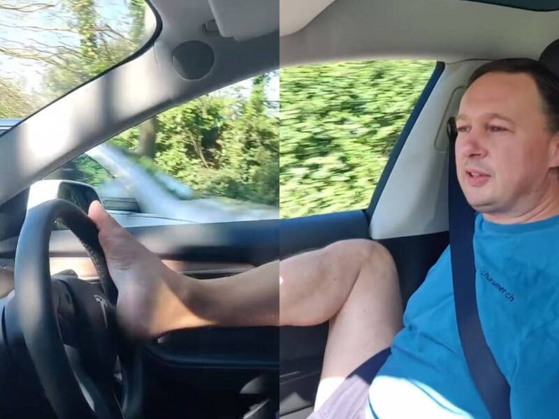 英国无臂男「双脚开车」20年来零车祸 灵活驾驶特斯拉影片曝光！