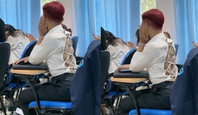 视频|男大生露背装上课引侧目 “在上课还是在夜店？”