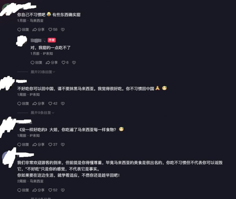  “连椰浆饭薯片都甜 贼难吃”  中国女子吐槽大马食物惹议