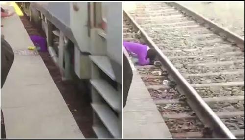 印度妇女在轨道上以身保护孩子 火车驶过奇迹般生还