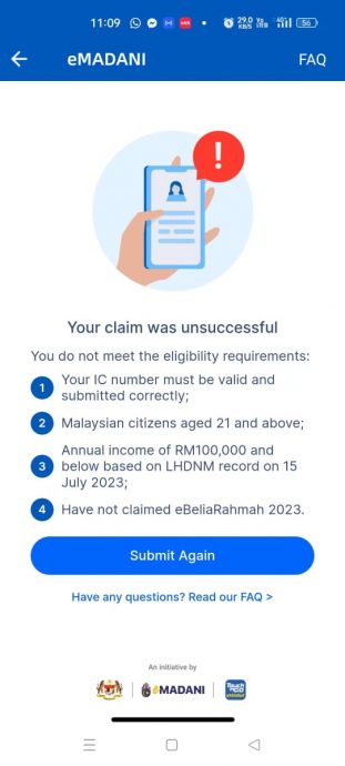 年收入少过10万 没领援助金 网民:为何RM100电子现金被拒/