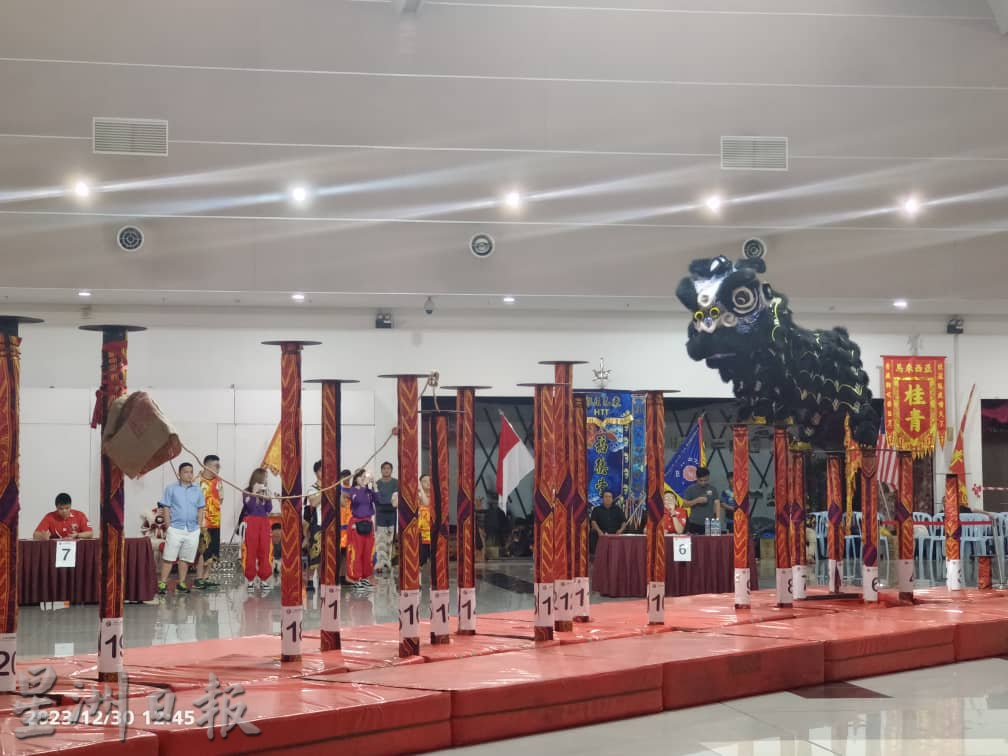 柔:柔华人旅业公会办舞狮争霸赛 5国队伍高桩上对决