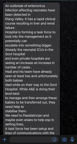 给丽明- 社交媒体流传图/卫生部否认巴生河流域爆发肠病毒疫情