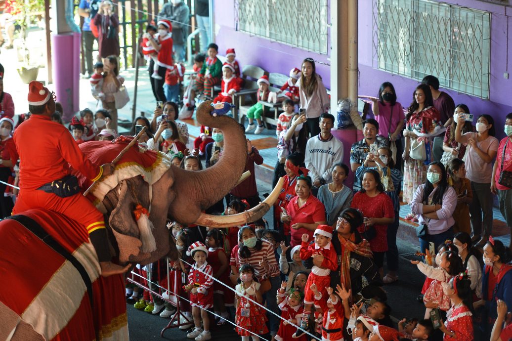 这里的圣诞老公公不靠麋鹿!泰国大城府 象鼻卷礼物分送学童