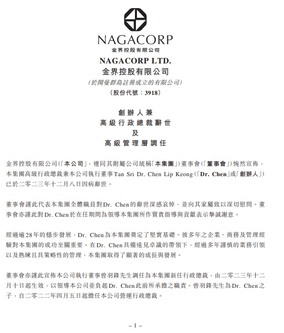 金界控股证实 集团创办人、大马富豪曾立强8日病逝