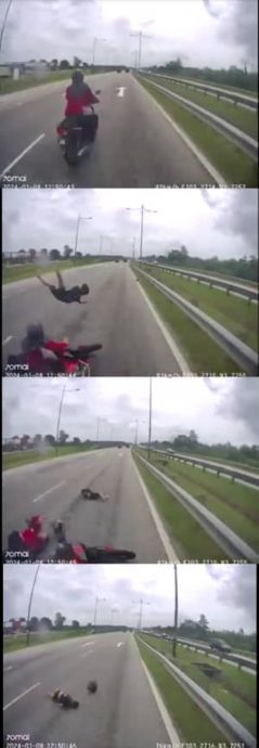 东:突然从左切入右边道路,未戴头盔骑士妇女与男孩遭巴士撞飞。