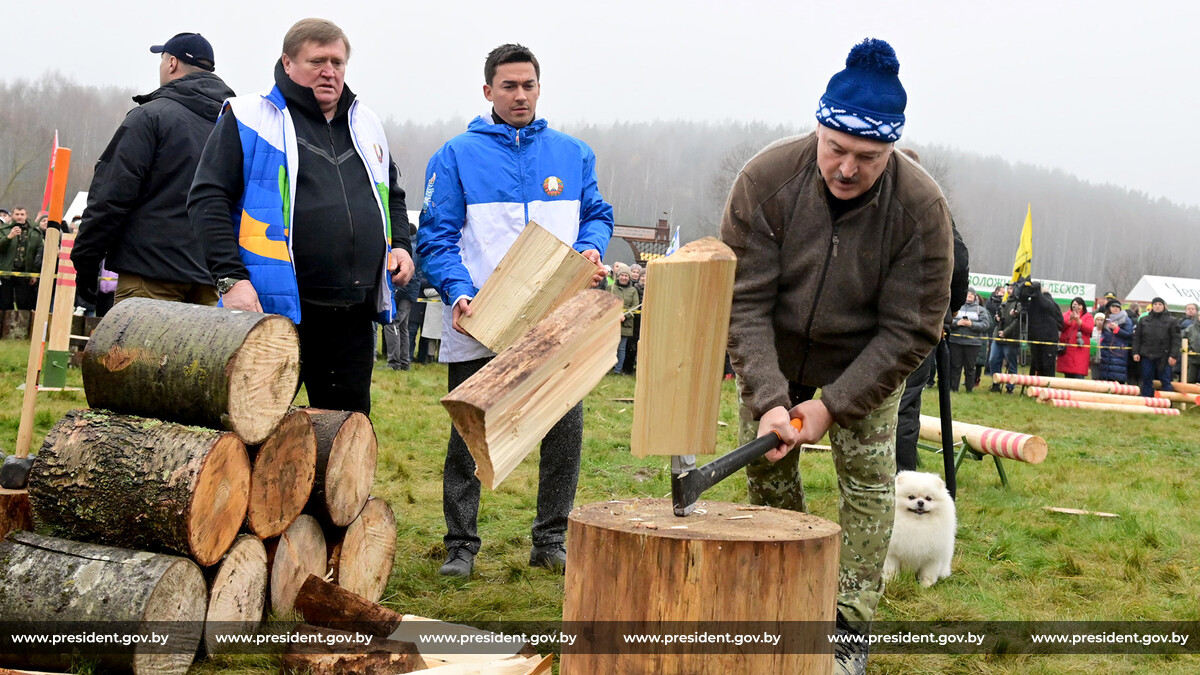 劈柴砸伤脚 白俄总统缺席活动