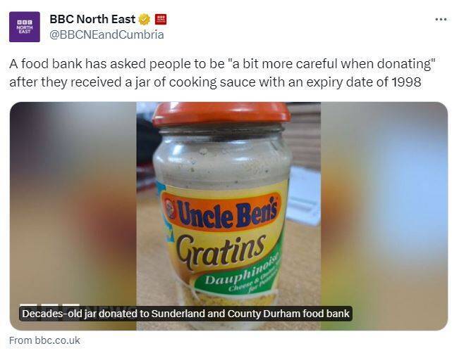 打破纪录! 英国食物银行收到过期25年起司酱