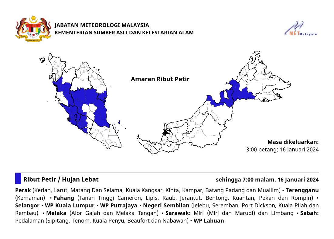 气象局预测霹7县 将有雷雨 强风至7pm