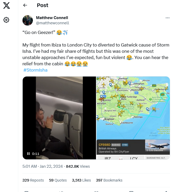 英国13级狂风吹袭!班机空中摇晃惊险降落 乘客重获新生鼓掌