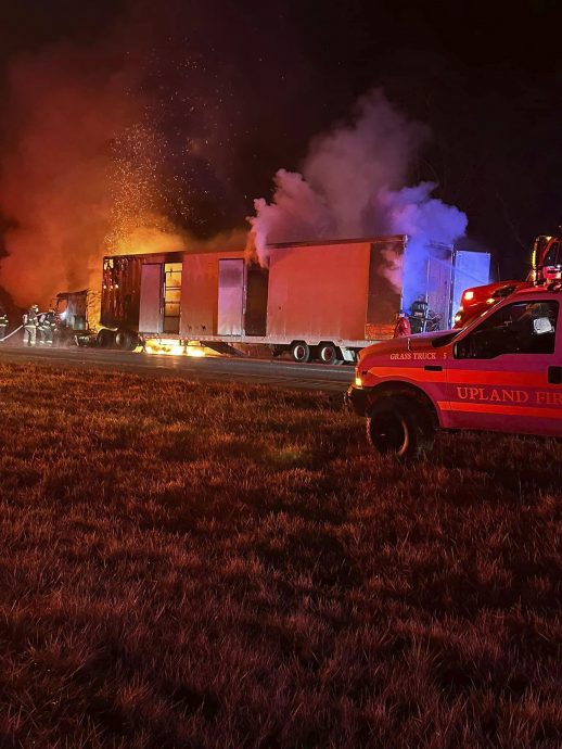 马戏团卡车起火 它们获救后在路边悠闲吃草