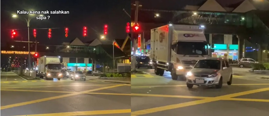 私家车与货车走错车道险酿车祸 网民:若碰撞谁的错?