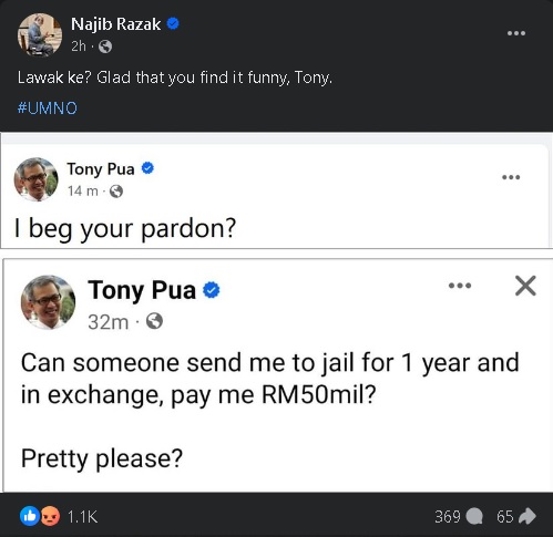 调侃纳吉获有条件特赦 潘检伟称愿坐牢换5000万