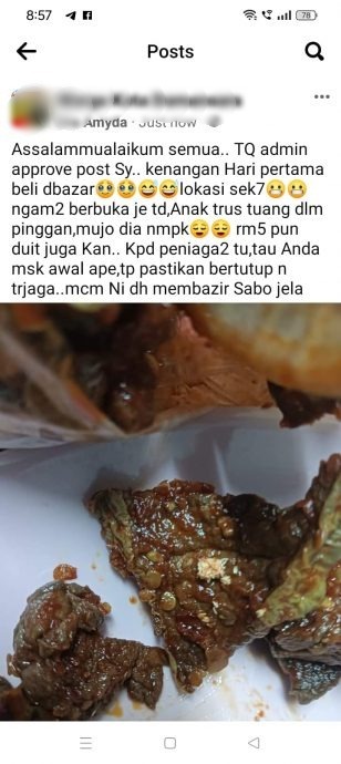 斋戒月市集食物又出包 女子投诉有苍蝇卵!