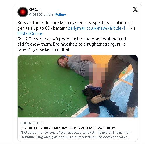 莫斯科恐袭疑犯　遭脱裤电击生殖器