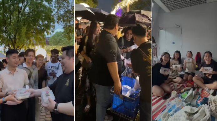 (已签发)柔:狮城二三事:泰莱粉丝场外冒雨聚集 鸡饭摊派免费饭送暖