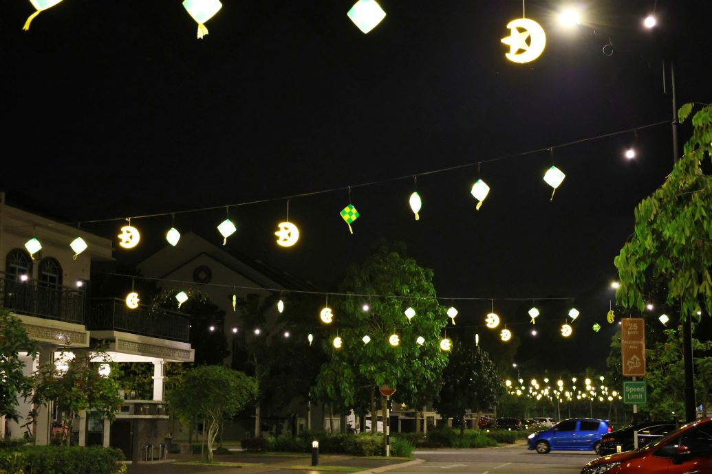 三大种族居民住宅区挂灯饰过佳节