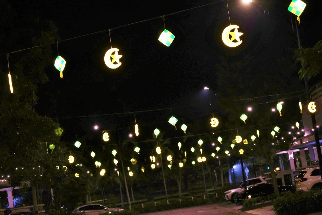 三大种族居民住宅区挂灯饰过佳节