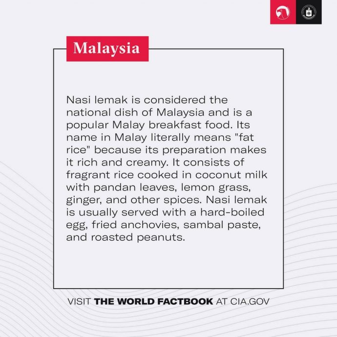 CIA推介椰浆饭
网民:证实大马是发源地