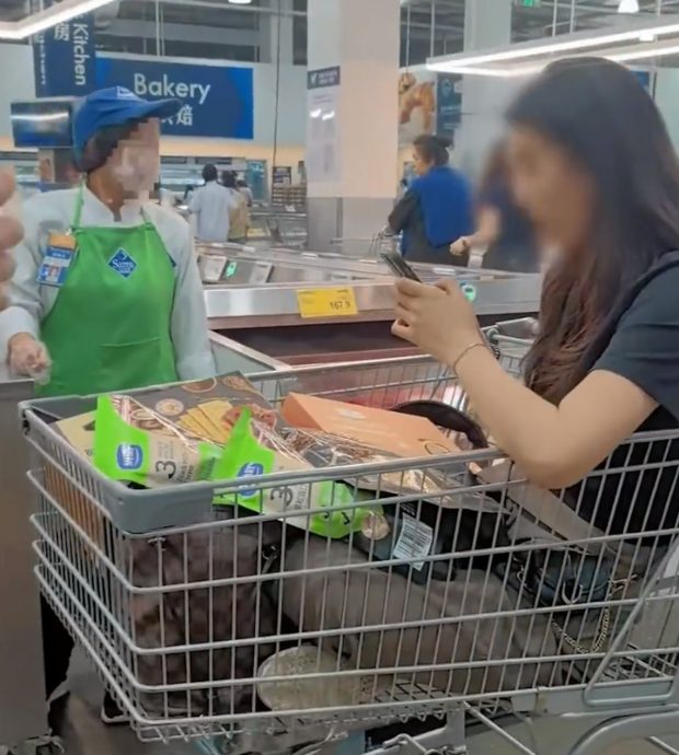 女子穿鞋坐进购物车 超市轻纵 网民骂翻