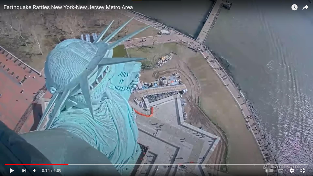 美东岸罕见规模4.8地震!自由女神像剧烈摇晃