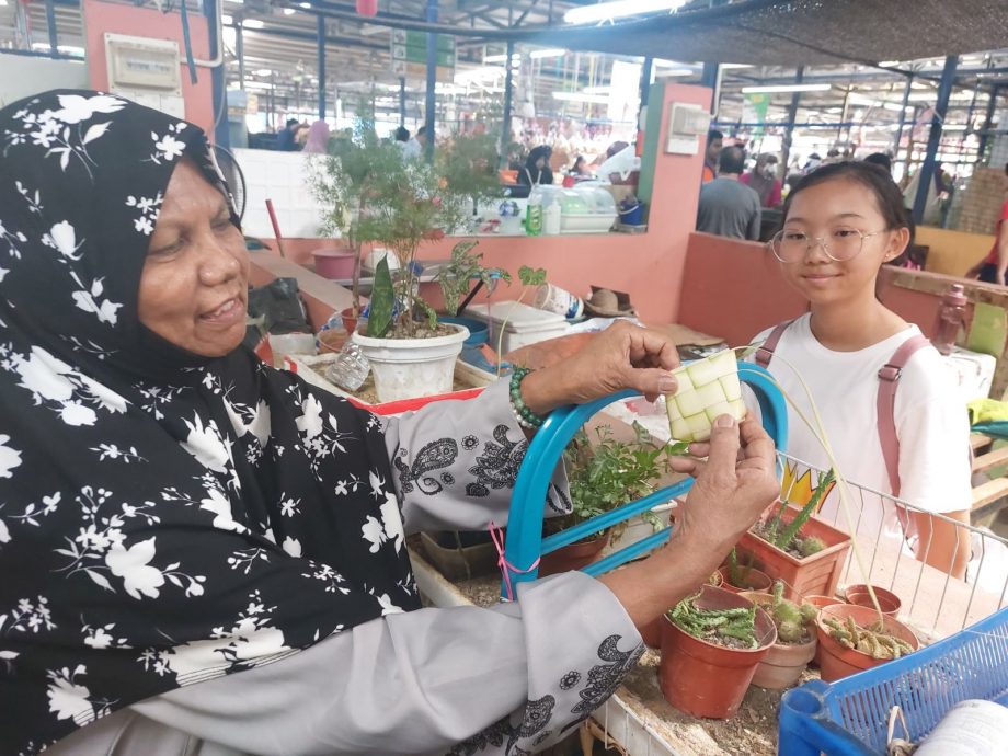 (全国版#MZB计划)华裔女孩向友族妇女学编织马来粽空袋