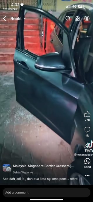 (已签发)柔:逛市集不足1小时车窗被打爆,狮城男拍视频控诉遭遇