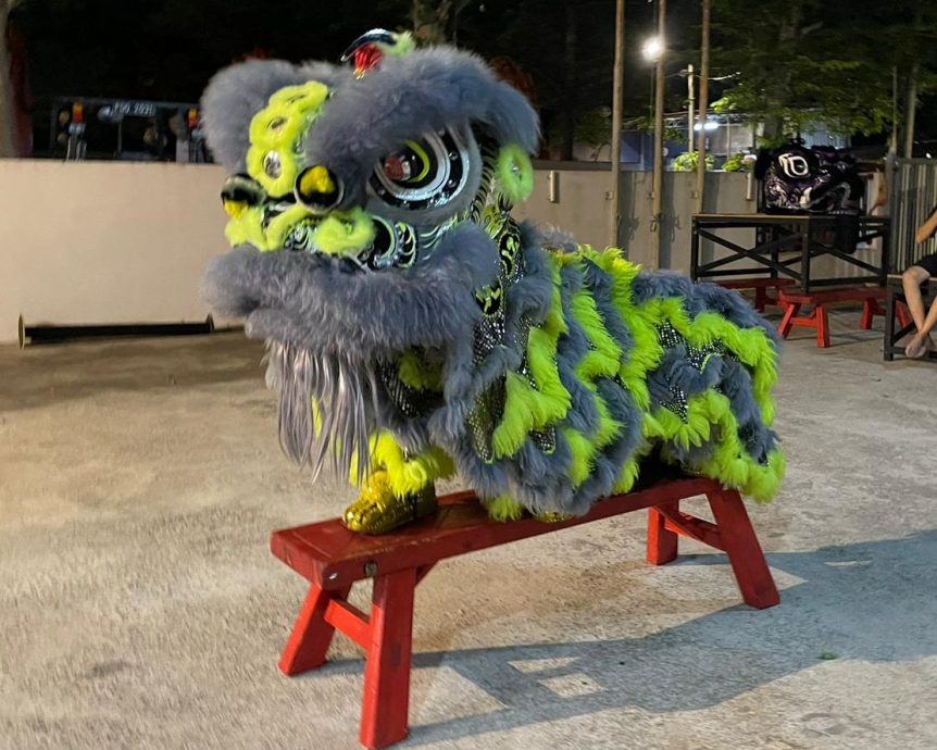 北海龙昆体育会,一班小朋友身穿训练服练舞狮